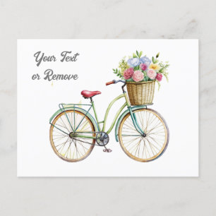 Golden Bicycle with Flower Basket Vintage Holiday Postcard