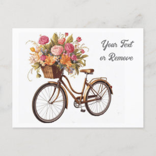 Golden Bicycle with Flower Basket Vintage Postcard