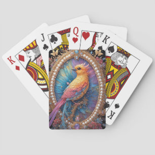 Golden Bird in Ornate Decorative Frame Playing Cards