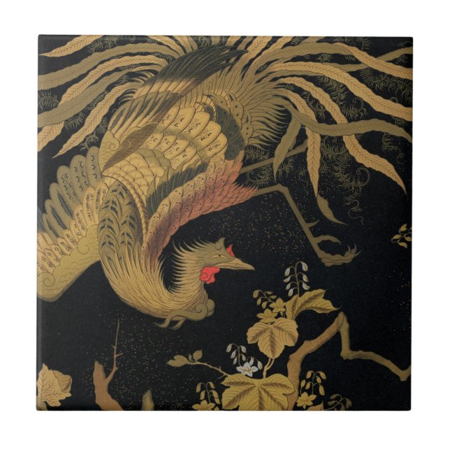 Golden Bird Japanese Classic Antique Ceramic Tile (Front)