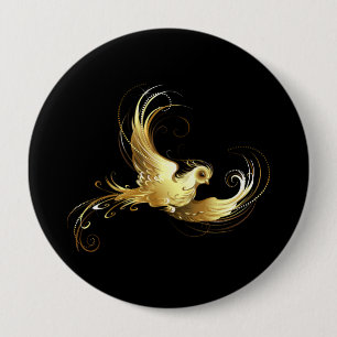 Golden Bird on Black Background 10 Cm Round Badge