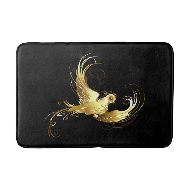 Golden Bird on Black Background Bath Mat (Front)
