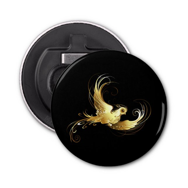 Golden Bird on Black Background Bottle Opener (Front)