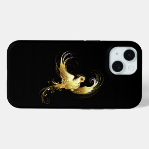 Golden Bird on Black Background iPhone 15 Case