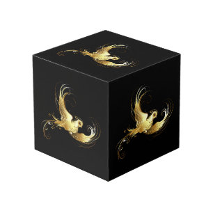 Golden Bird on Black Background Cube
