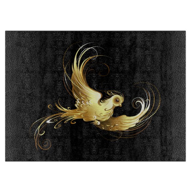 Golden Bird on Black Background Cutting Board (Front)