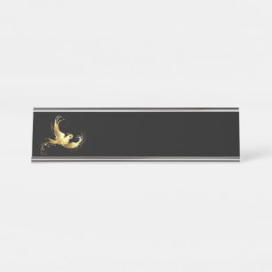 Golden Bird on Black Background Desk Name Plate