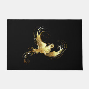 Golden Bird on Black Background Doormat