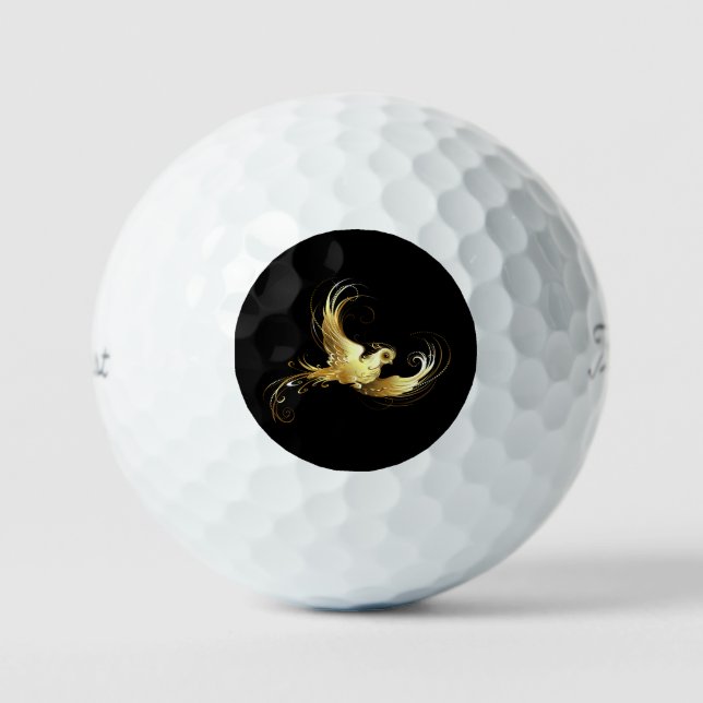 Golden Bird on Black Background Golf Balls (Front)