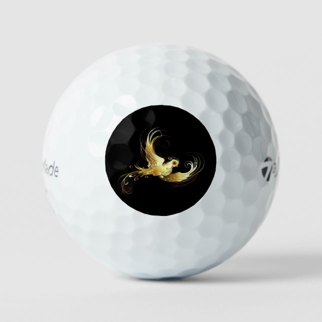 Golden Bird on Black Background Golf Balls (Front)