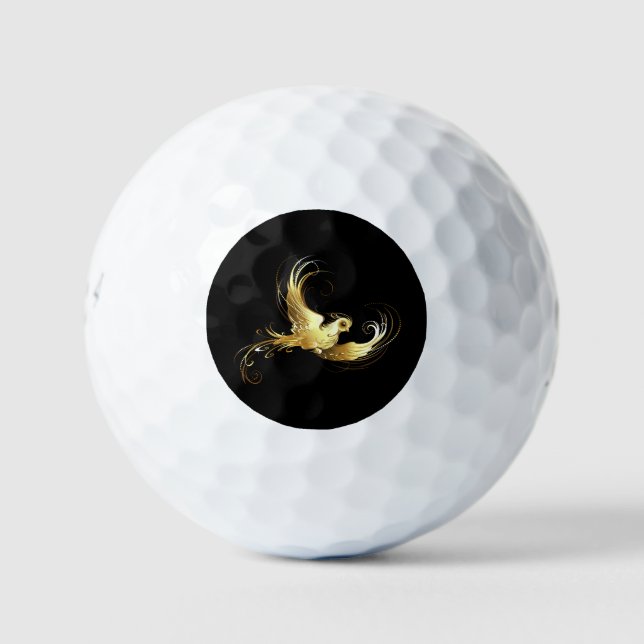 Golden Bird on Black Background Golf Balls (Front)