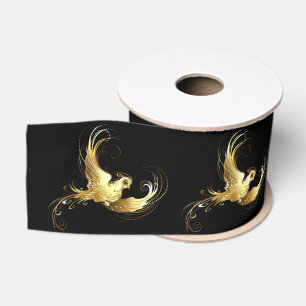 Golden Bird on Black Background Grosgrain Ribbon