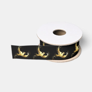 Golden Bird on Black Background Grosgrain Ribbon