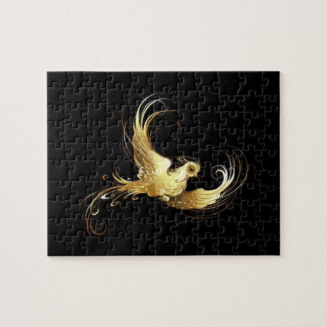 Golden Bird on Black Background Jigsaw Puzzle (Horizontal)