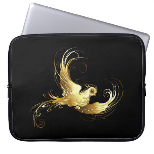Golden Bird on Black Background Laptop Sleeve