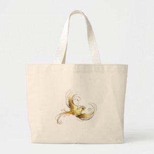 Golden Bird on Black Background Large Tote Bag