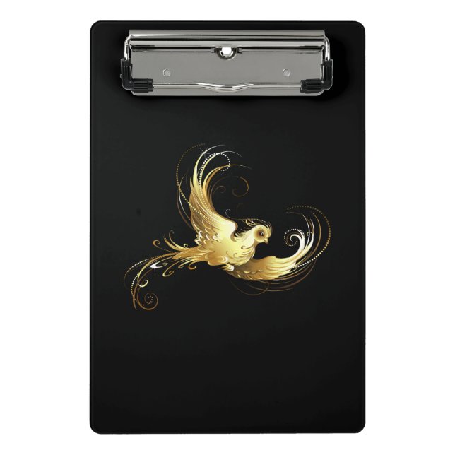 Golden Bird on Black Background Mini Clipboard (Front)