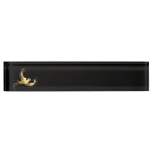 Golden Bird on Black Background Nameplate