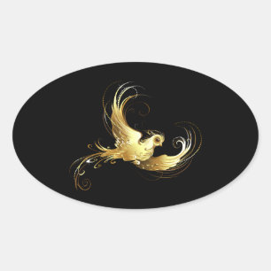 Golden Bird on Black Background Oval Sticker