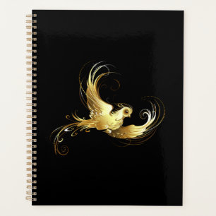 Golden Bird on Black Background Planner