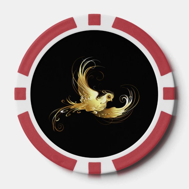 Golden Bird on Black Background Poker Chips (Front)