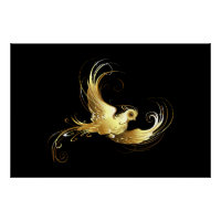 Golden Bird on Black Background