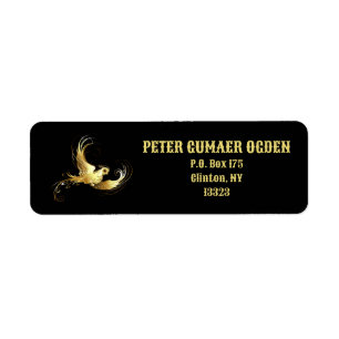 Golden Bird on Black Background Return Address Label
