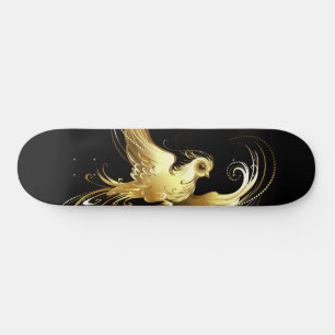 Golden Bird on Black Background Skateboard
