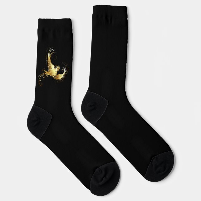 Golden Bird on Black Background Socks (Right)