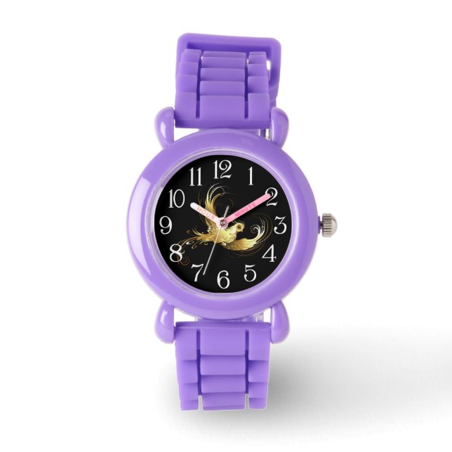 Golden Bird on Black Background Watch (Front)