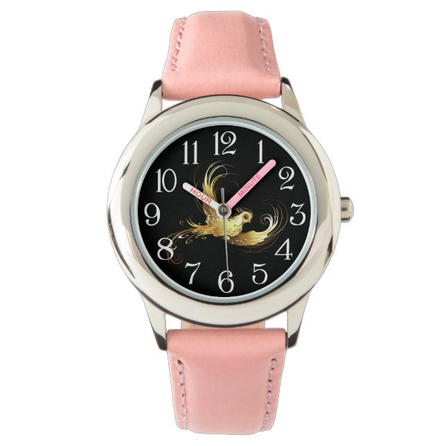 Golden Bird on Black Background Watch (Front)