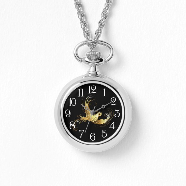 Golden Bird on Black Background Watch (Front)