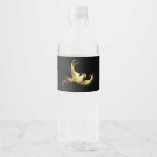 Golden Bird on Black Background Water Bottle Label