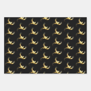 Golden Bird on Black Background Wrapping Paper Sheet