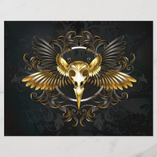 Golden Bird Skull on Black background