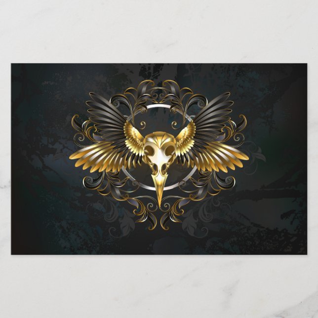 Golden Bird Skull on Black background (Front)