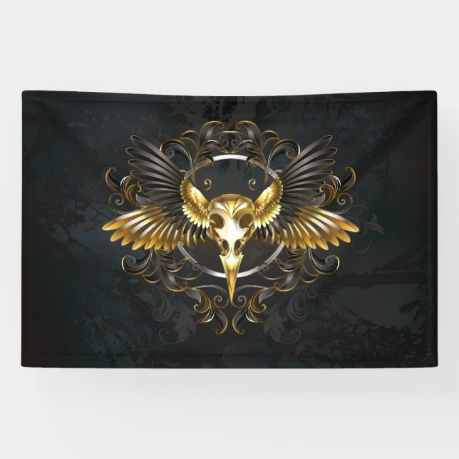 Golden Bird Skull on Black background Banner (Horizontal)