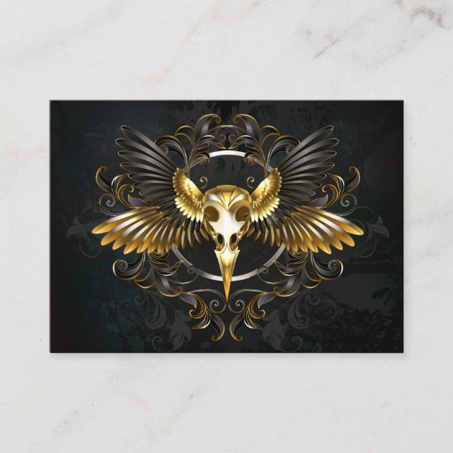 Golden Bird Skull on Black background Business Card (Front)