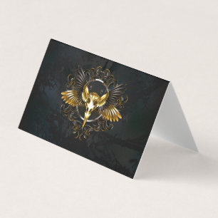 Golden Bird Skull on Black background Business Card