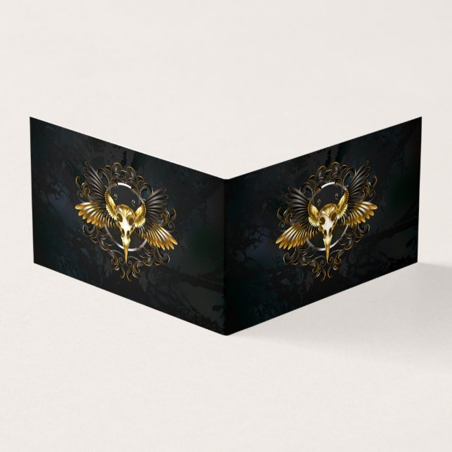 Golden Bird Skull on Black background Business Card (Outside)