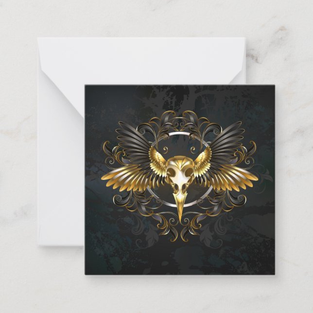 Golden Bird Skull on Black background Card (Front)