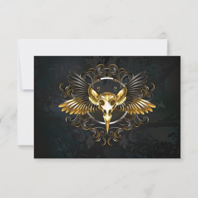 Golden Bird Skull on Black background Card (Front)