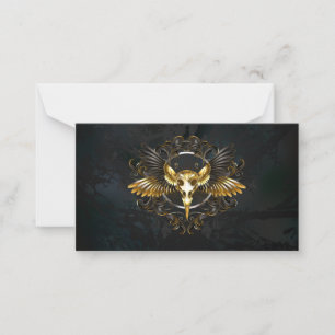 Golden Bird Skull on Black background Card