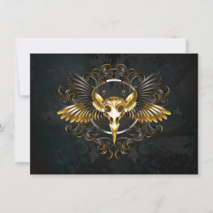 Golden Bird Skull on Black background Card