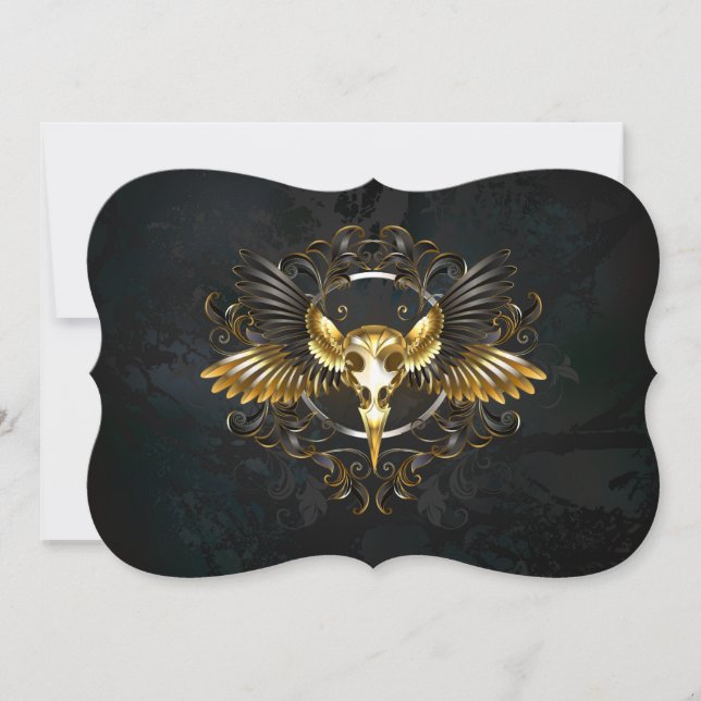 Golden Bird Skull on Black background Card (Front)