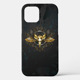 Golden Bird Skull on Black background iPhone 12 Case