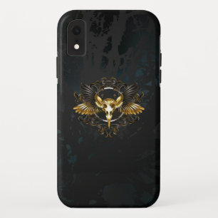 Golden Bird Skull on Black background iPhone XR Case