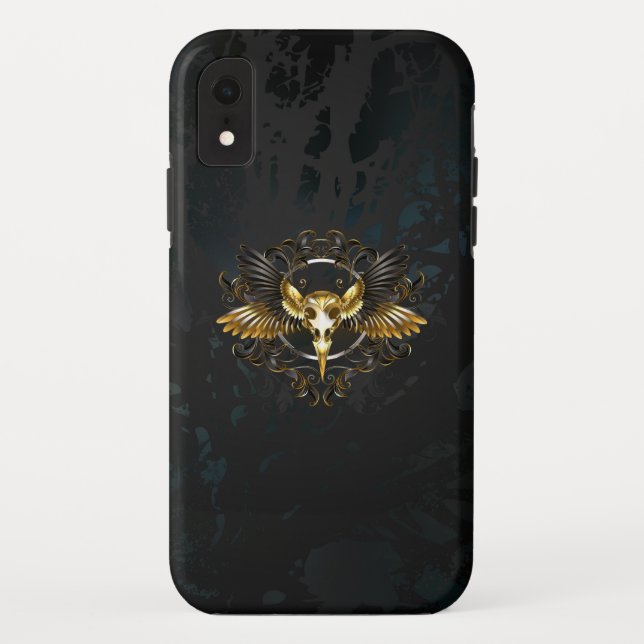 Golden Bird Skull on Black background Case-Mate iPhone Case (Back)