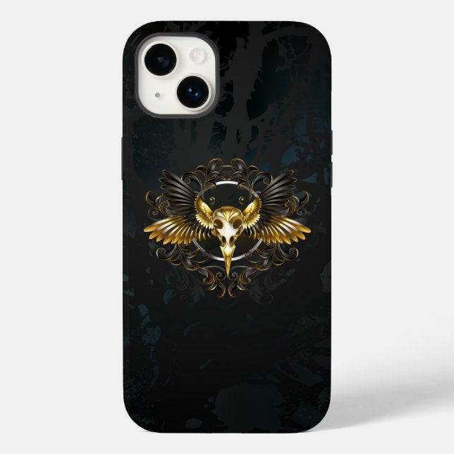 Golden Bird Skull on Black background Case-Mate iPhone Case (Back)