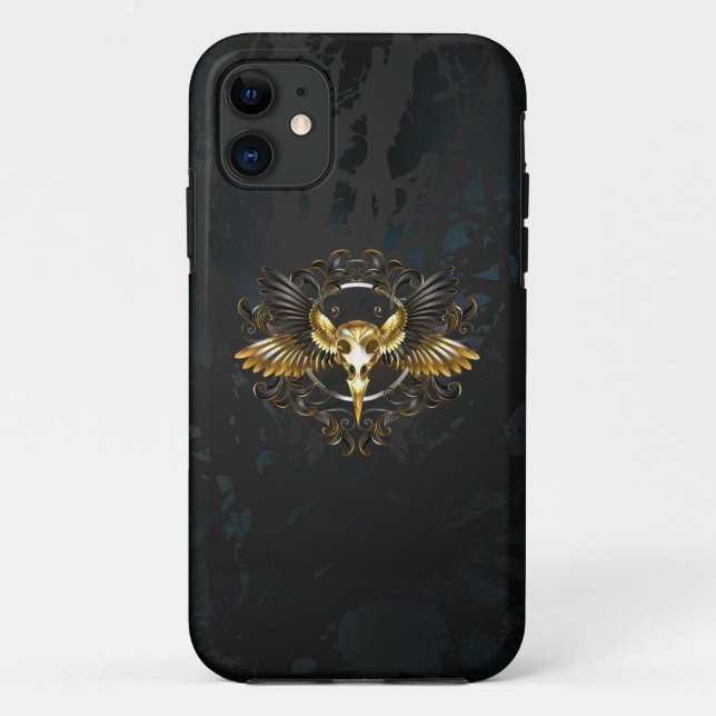 Golden Bird Skull on Black background Case-Mate iPhone Case (Back)